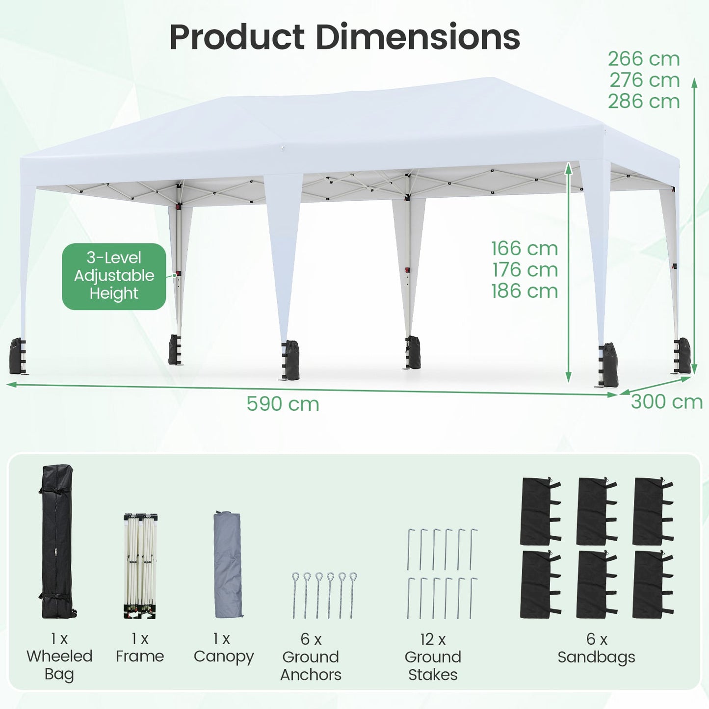 590 x 300 CM Outdoor Pop up Canopy Tent with Wheeled Bag-White