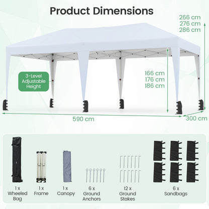 590 x 300 CM Outdoor Pop up Canopy Tent with Wheeled Bag-White