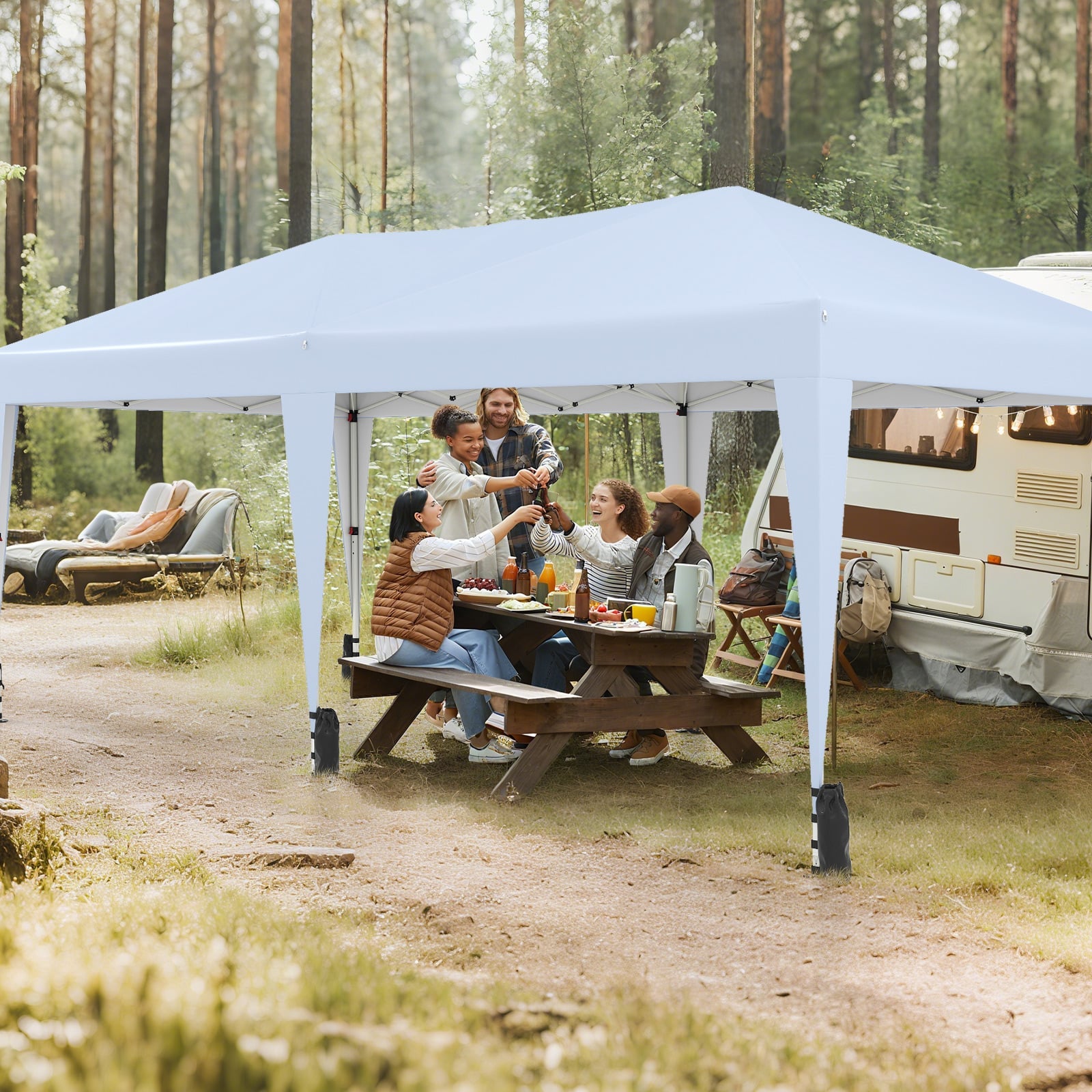 590 x 300 CM Outdoor Pop up Canopy Tent with Wheeled Bag-White