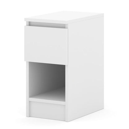 White nightstand with a drawer on a white background