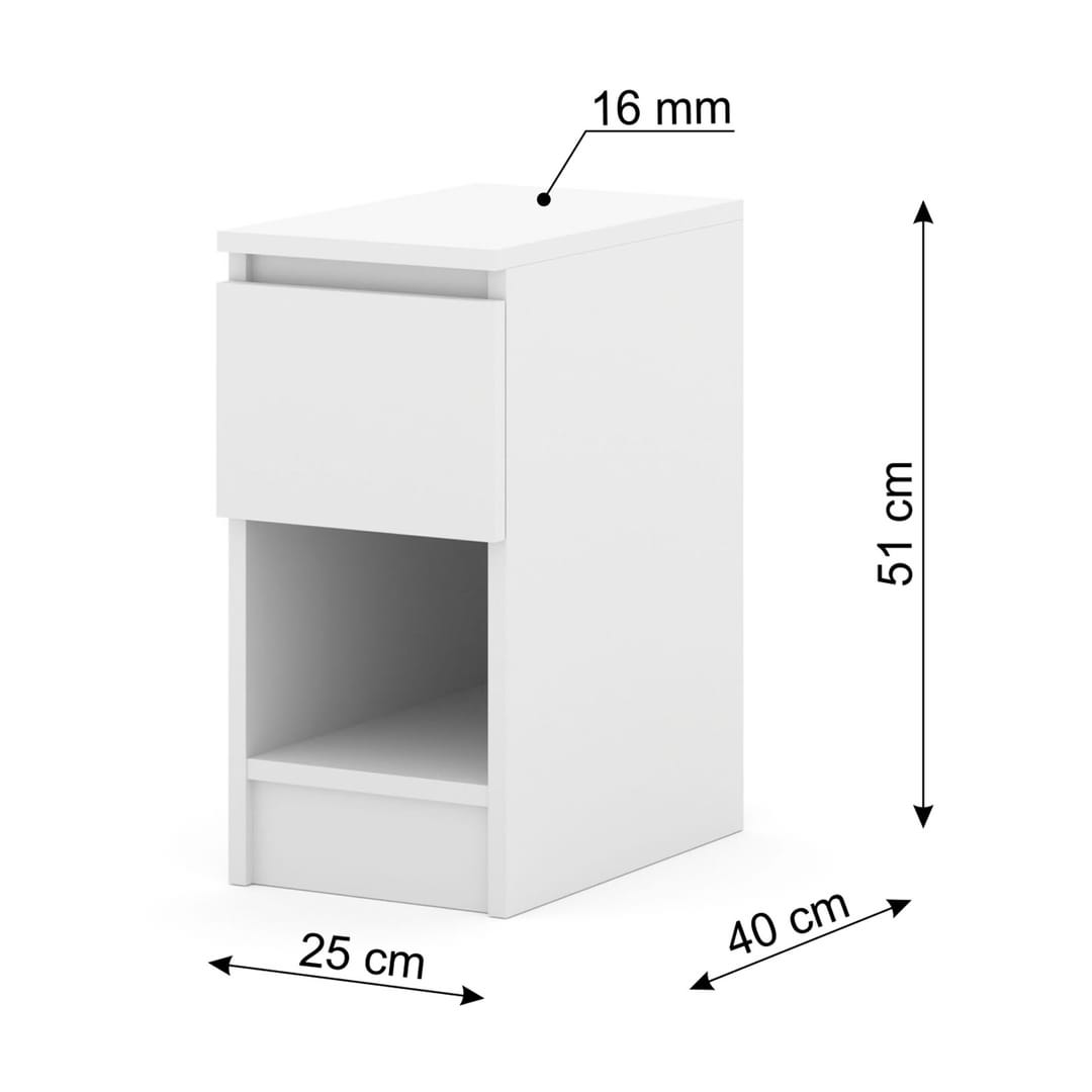 White cabinet with dimensions labeled on a white background
