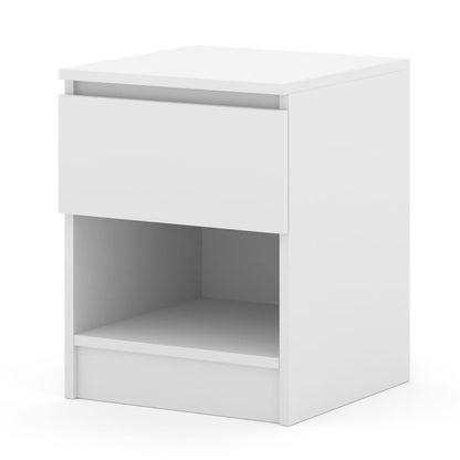 White nightstand with a drawer on a white background