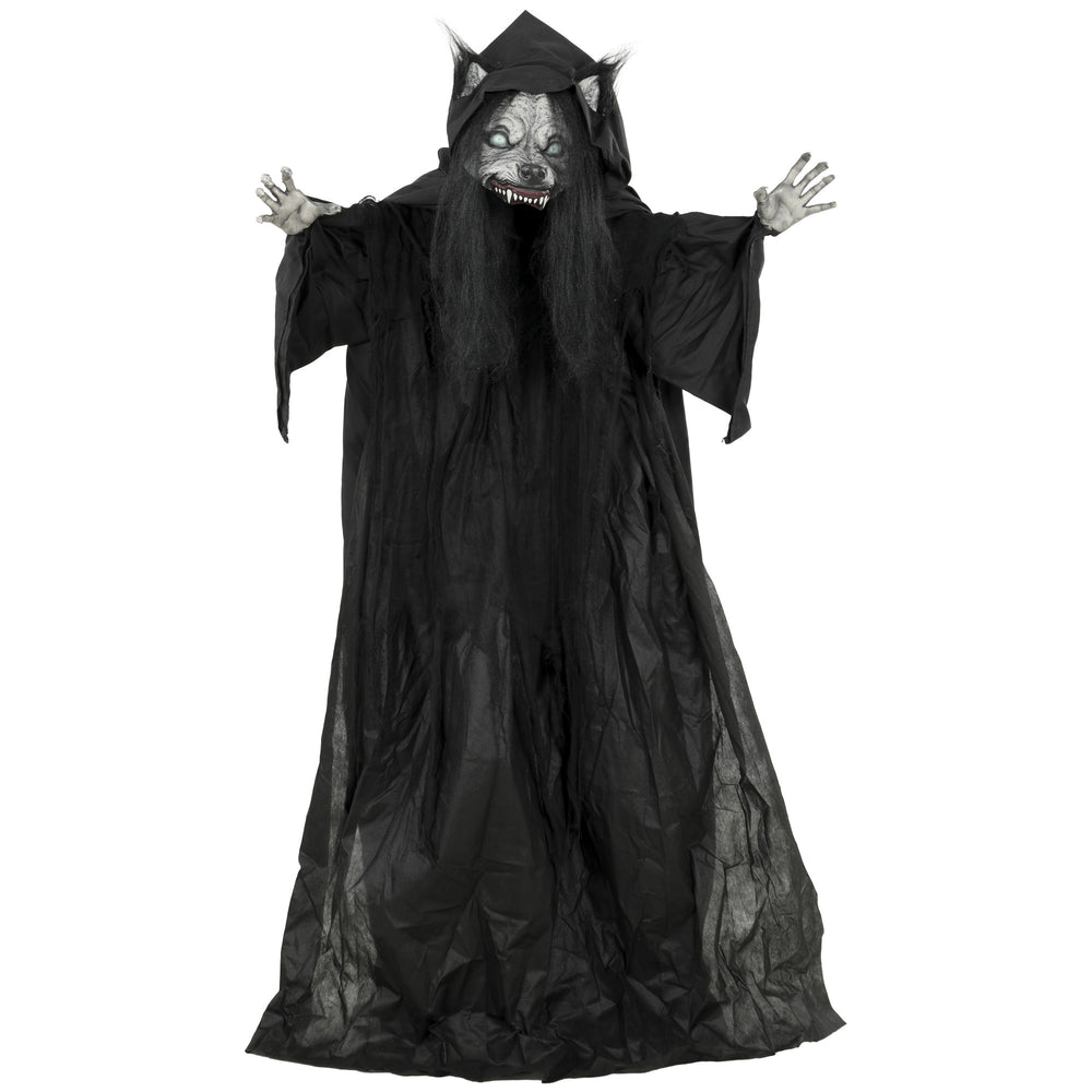 HOMCOM 67"/170cm Life Size Animated Ghost with Werewolf Mask, Halloween Decorations Outdoor Indoor, Scary Halloween Animatronic