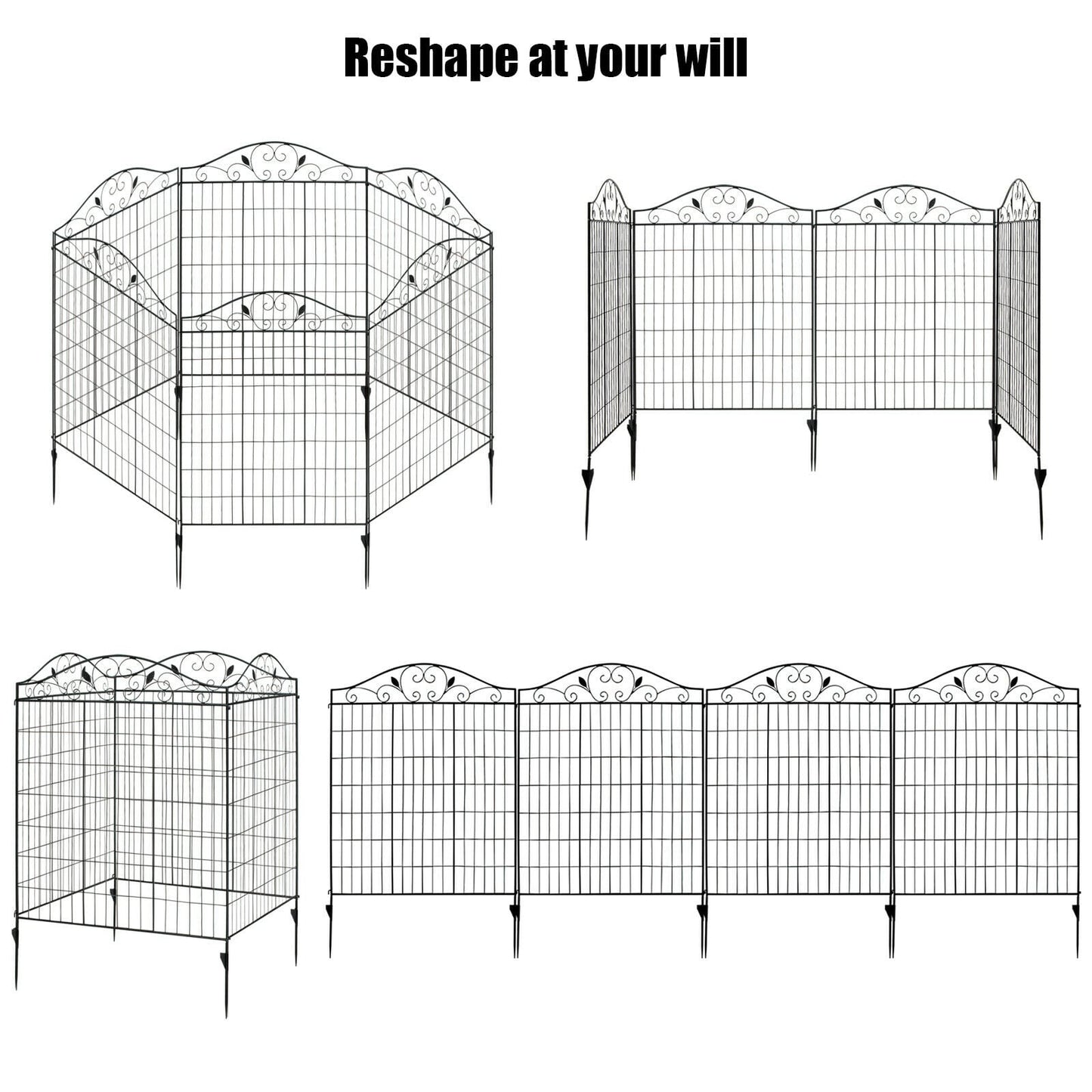 4 Panels Folding Iron Decorative Garden Fence Interlockable