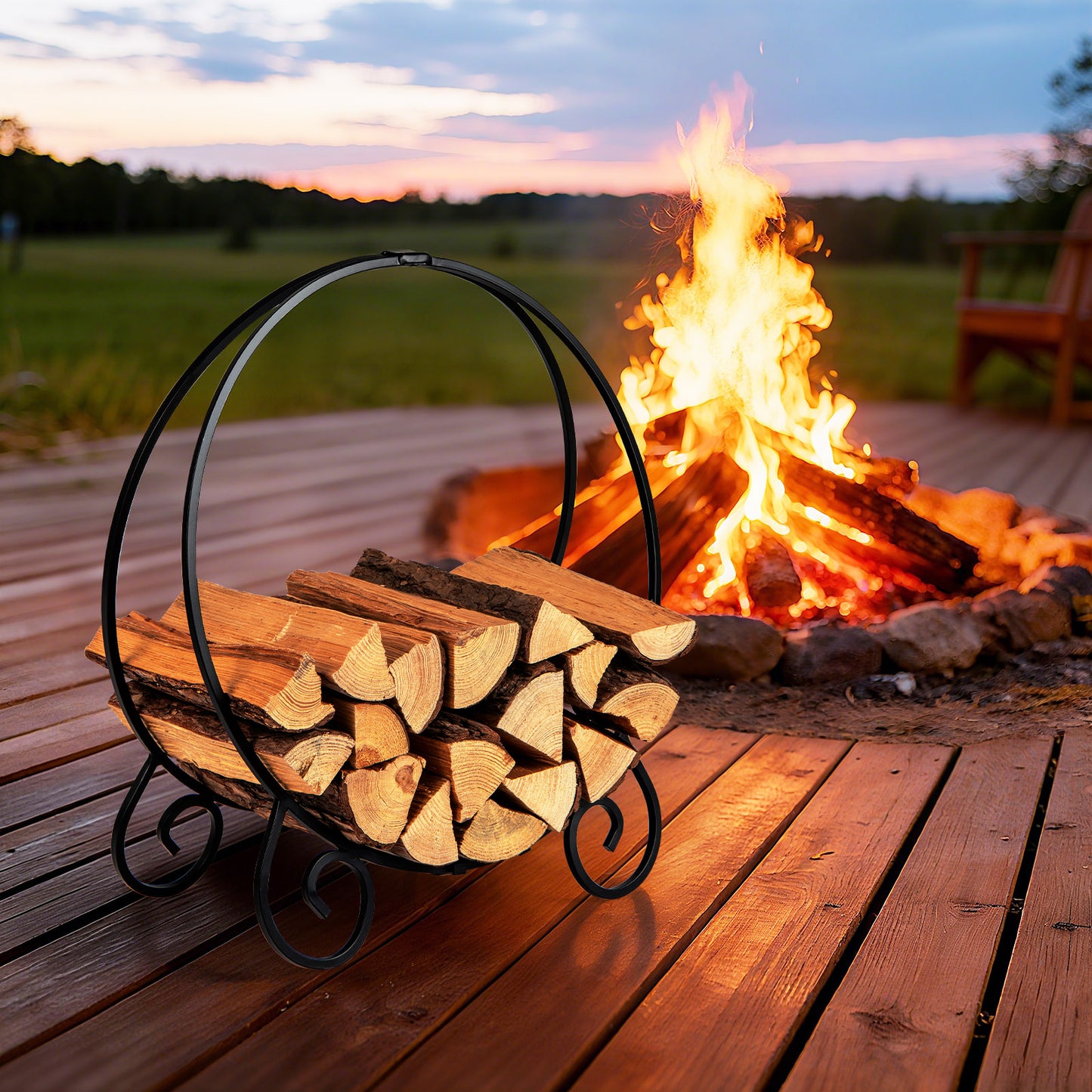 59 cm Firewood Rack Collapsible Log Hoop for Indoor Outdoor