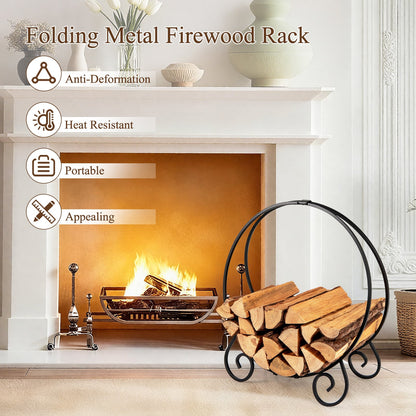 59 cm Firewood Rack Collapsible Log Hoop for Indoor Outdoor