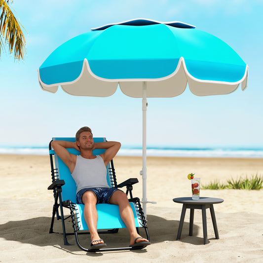 Outsunny Beach Umbrella Portable with Sand Anchor, Carry Bag, Adjustable Height & Tilt, UPF50+ UV Protection, Blue