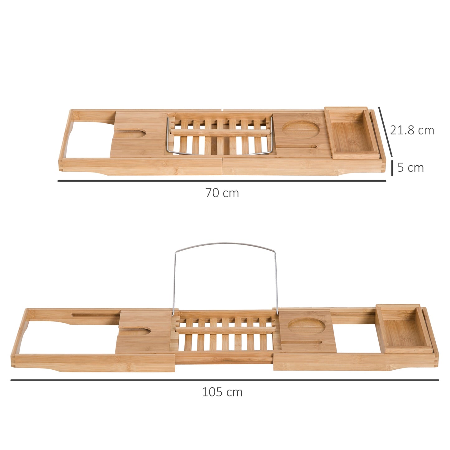 HOMCOM Extendable Bamboo Bathtub Shelf Rack Bath Caddy Tray Bathroom Storage