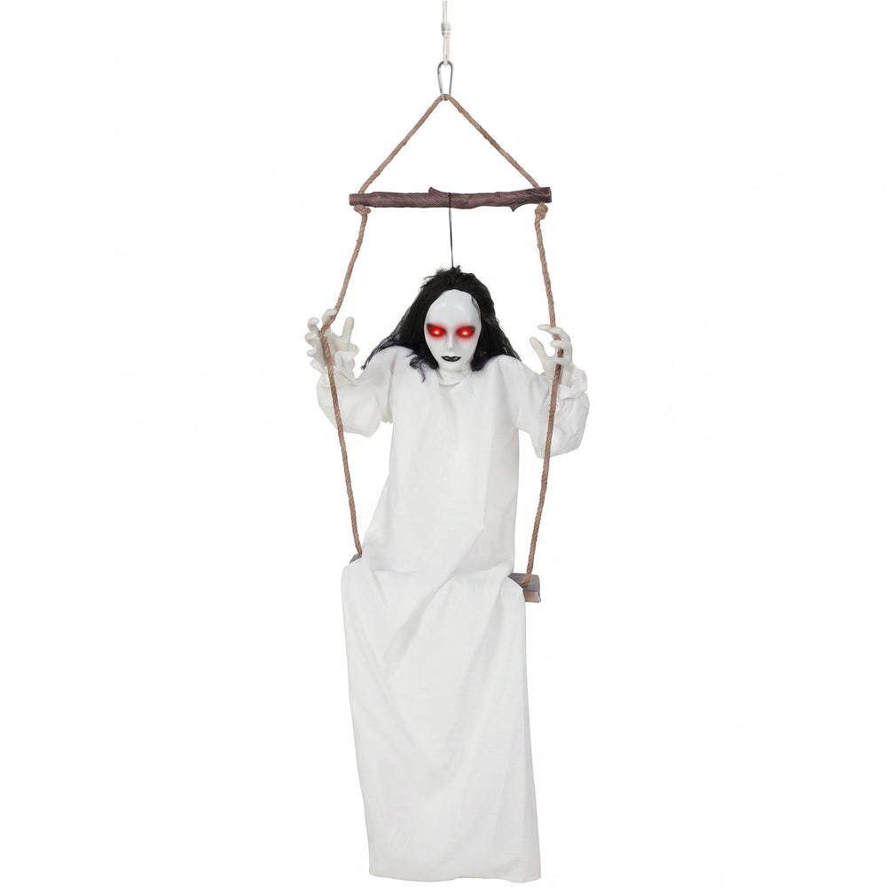 HOMCOM 170cm Animated Hanging Swing Ghost Halloween Decoration, Sound Touch Activated Ghost Halloween Animatronic