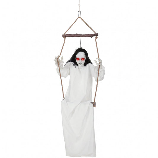 HOMCOM 170cm Animated Hanging Swing Ghost Halloween Decoration, Sound Touch Activated Ghost Halloween Animatronic