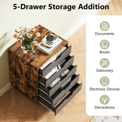 5 Drawer Chest with Lockable Wheels for Home Office-Rustic Brown