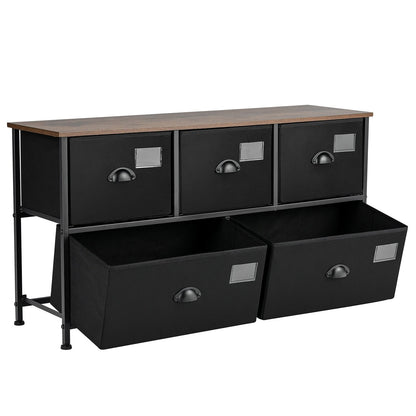 5-Drawer Storage Dresser with Labels and Removable Fabric Bins-Black