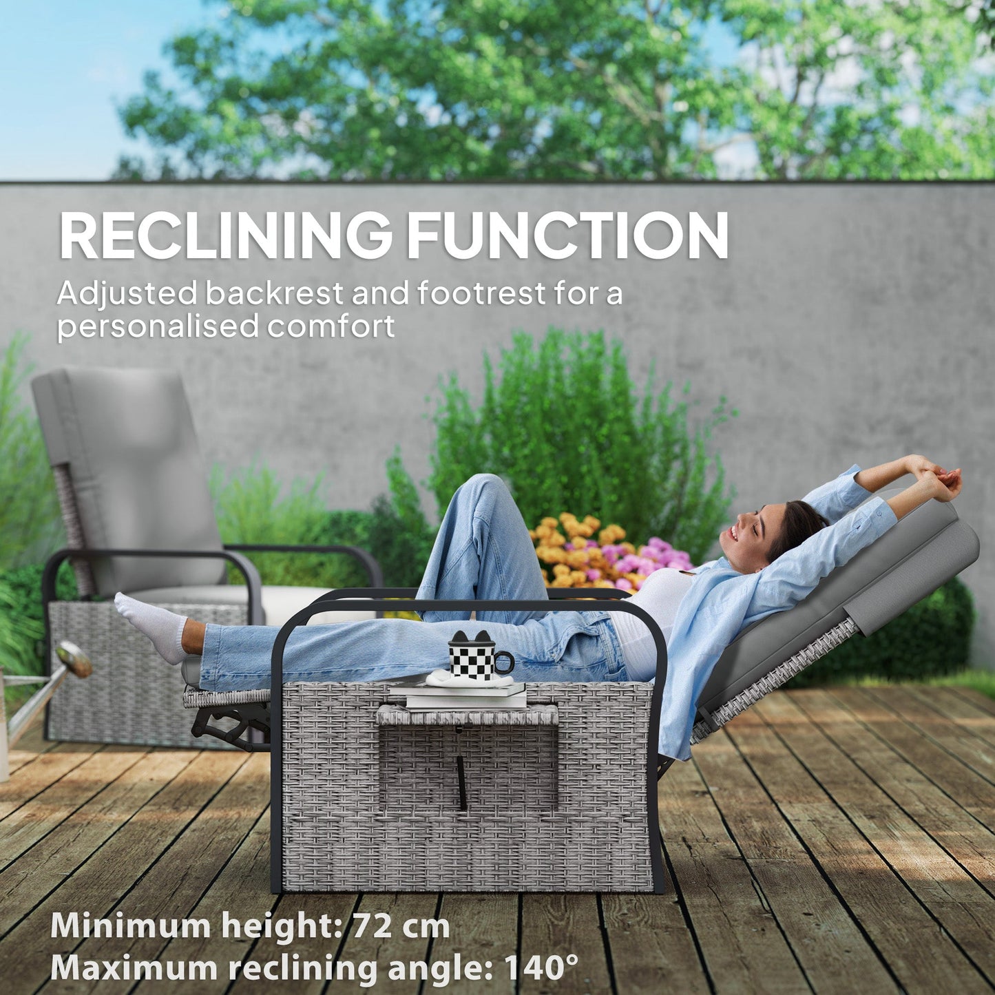 Outsunny 140 Reclining Rattan Armchair - Mixed Grey