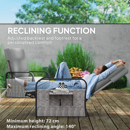 Outsunny 140 Reclining Rattan Armchair - Mixed Grey