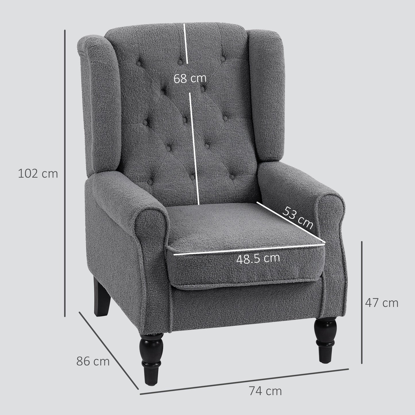 HOMCOM Teddy Fleece Retro Wingback Chair - Grey