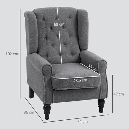 HOMCOM Teddy Fleece Retro Wingback Chair - Grey
