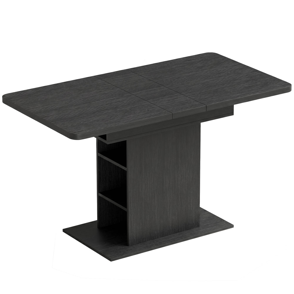 HOMCOM Extendable Dining Table for 4-6 People, 110-130cm Kitchen Table with 6 Open Shelves, Black