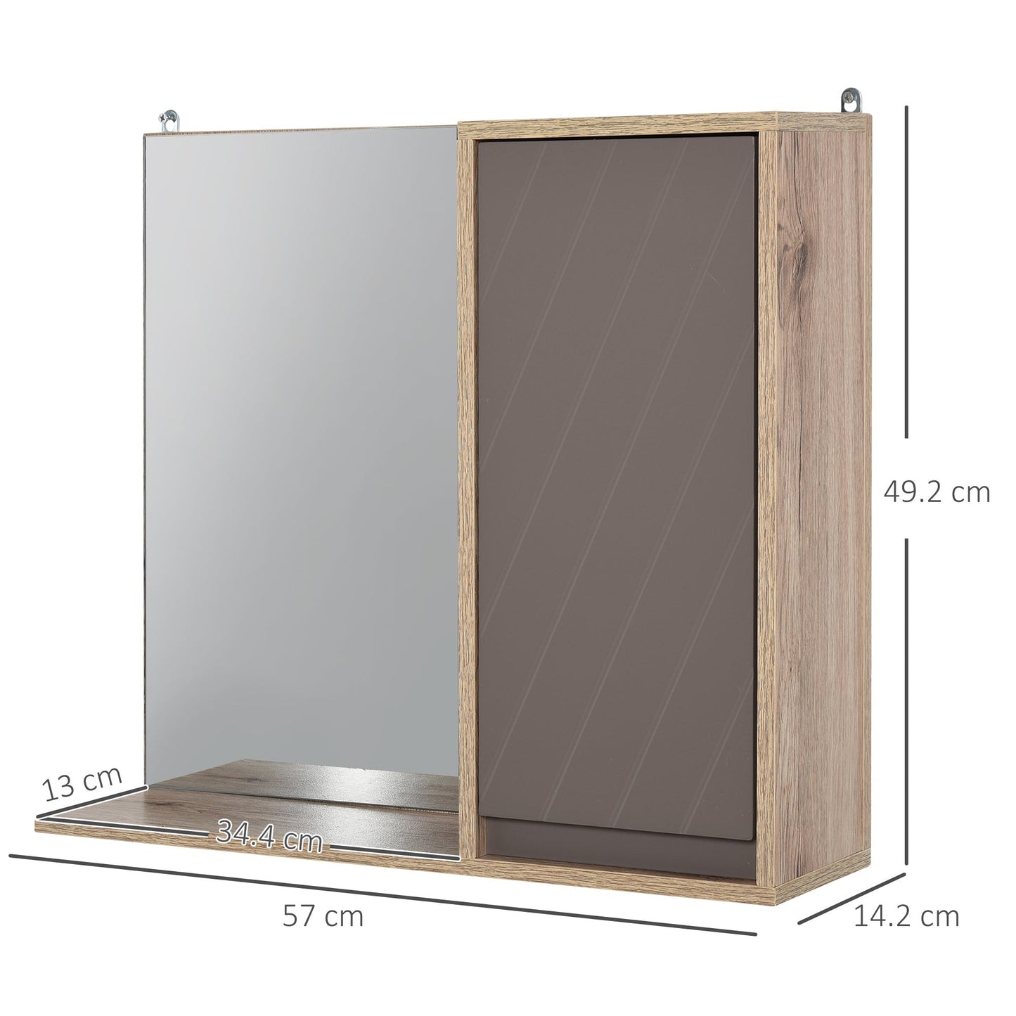 HOMCOM Bathroom Mirror Cabinet, Wall-Mounted Bathroom Cabinet with Mirror and Adjustable Inner Shelf, 57L x 14.2W x49.2H cm