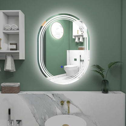 kleankin 700 x 500mm Bathroom Mirror with LED Lights Makeup Mirror with Anti-fog Touch, Switch, Vertical or Horizontal