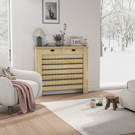 HOMCOM 95.5H x 111Wcm Radiator Cover, with Drawer - Oak