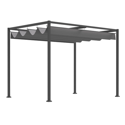 Outsunny 3 x 2m Metal Outdoor Pergola with Retractable Roof, Outdoor Gazebo Canopy Shelter with Drainage Holes for Garden, Patio, Lawn, Grey