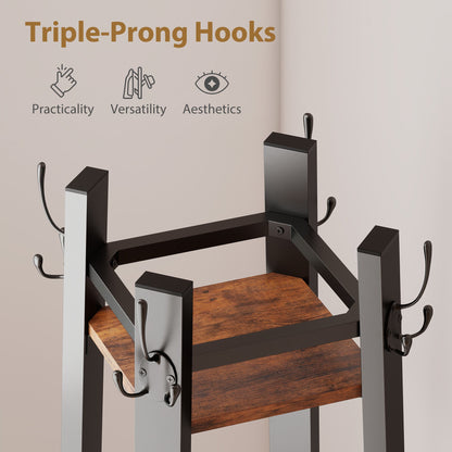 HOMCOM Industrial-Style Four Shelf Coat Stand - Brown/Black