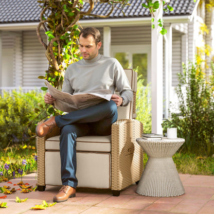 Outsunny 145 Reclining Rattan Armchair, with Footrest - Khaki/Beige