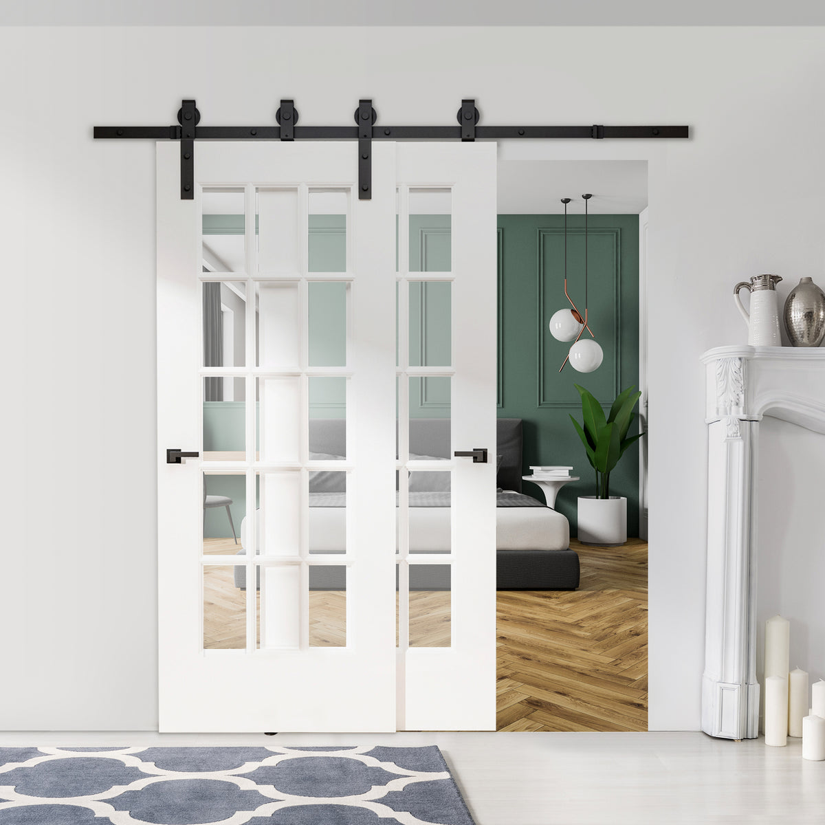 HOMCOM 6.6FT/200cm Sliding Barn Door Hardware Track Kit, 90kg Heavy Duty Carbon Steel Sliding Door Rail for 2 Doors, Black