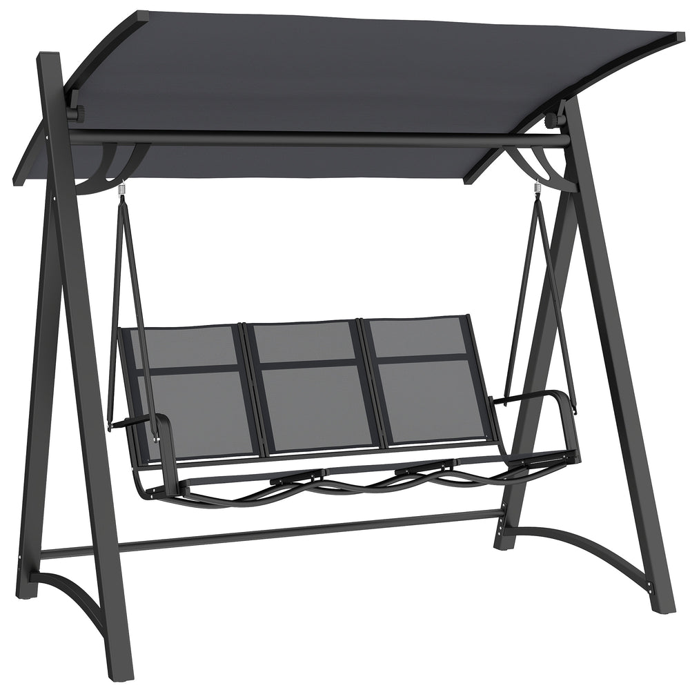 Outsunny 3 Seater Swing Chair, Garden Swing Bench with Adjustable Tilting Canopy, Breathable Mesh Seat 360 kg Capacity, Grey