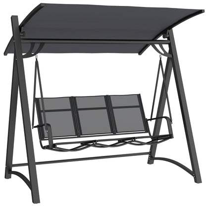 Outsunny 3 Seater Swing Chair, Garden Swing Bench with Adjustable Tilting Canopy, Breathable Mesh Seat 360 kg Capacity, Grey