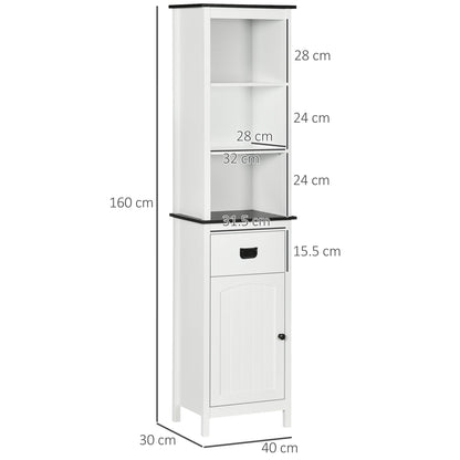 Kleankin Tall Bathroom Cabinet, Freestanding Tallboy Storage Unit with Drawer and Adjustable Shelf for Living Room, White