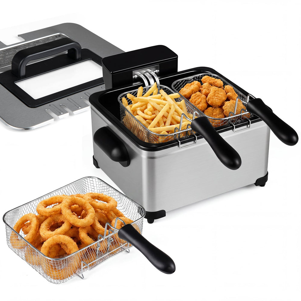 5L Electric Deep Fryer with 3 Baskets and LED Touch Screen for Kitchen-Silver