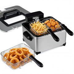 5L Electric Deep Fryer with 3 Baskets and LED Touch Screen for Kitchen-Silver
