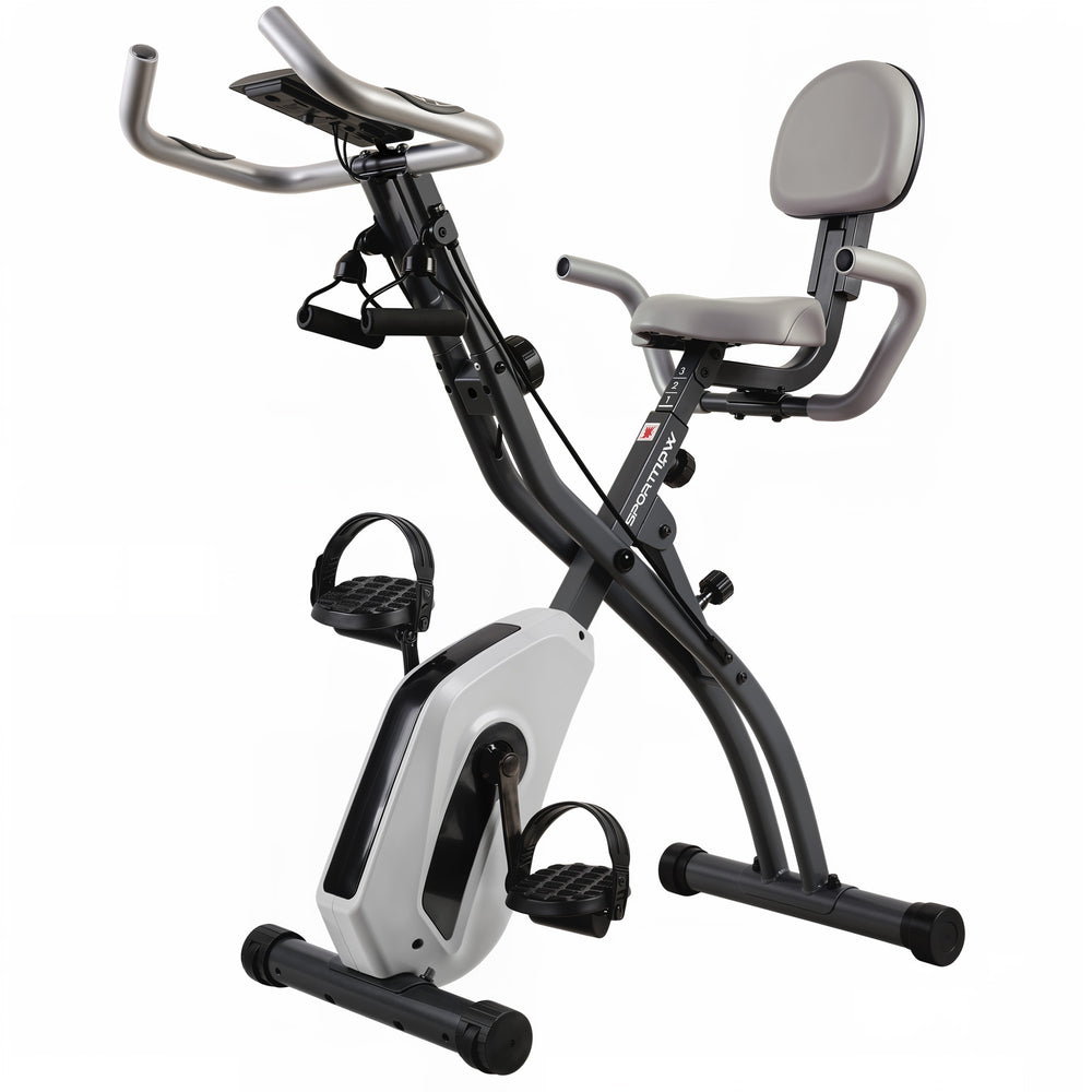 SPORTNOW 4-In-1 Folding Exercise Bike with Resistance Bands, Bluetooth App, 8-Level Magnetic Resistance, LCD Display, Grey