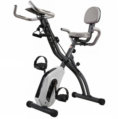 SPORTNOW 4-In-1 Folding Exercise Bike with Resistance Bands, Bluetooth App, 8-Level Magnetic Resistance, LCD Display, Grey