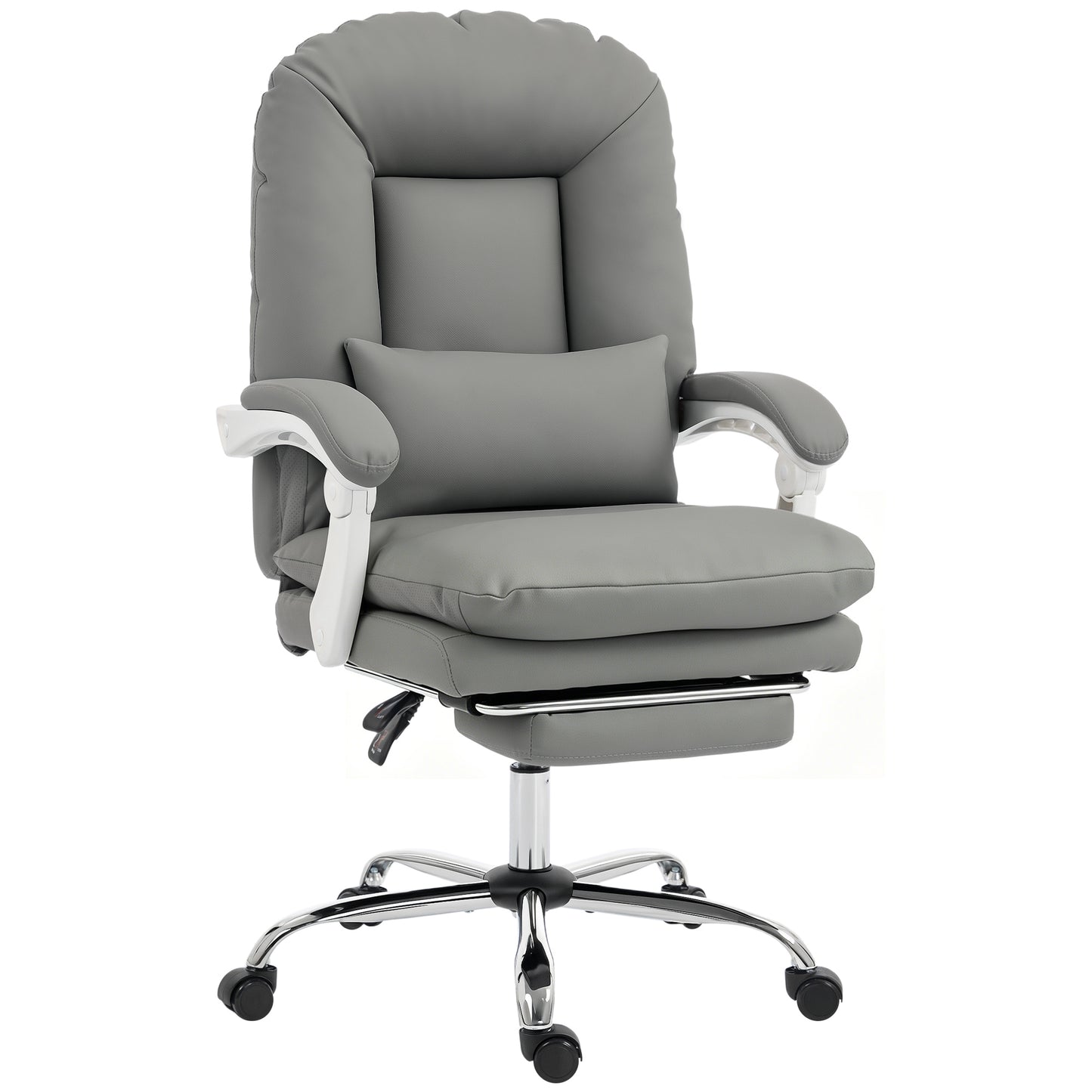 HOMCOM Ergonomic Executive Office Chair, Velvet Reclining Desk Chair with Lumbar Support, Footrest, Plush Thick Cushion, Grey