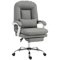 HOMCOM Ergonomic Executive Office Chair, Velvet Reclining Desk Chair with Lumbar Support, Footrest, Plush Thick Cushion, Grey