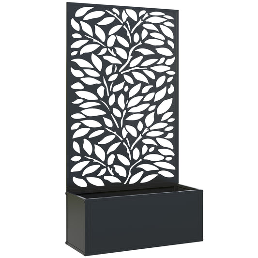 Outsunny Outdoor Metal Planter, with Back Trellis - Black
