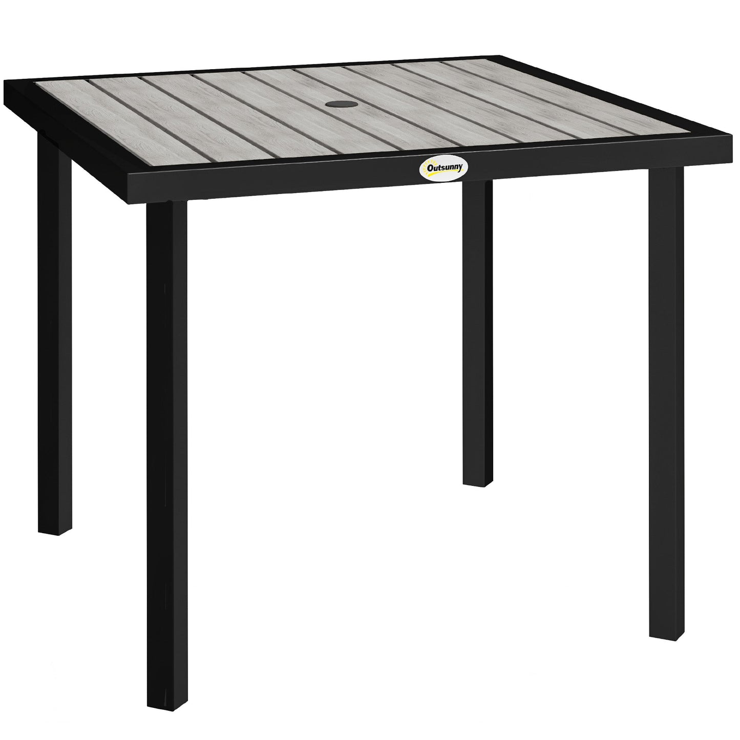 Outsunny Square Garden Dining Table with 5.4cm Parasol Hole, Slatted Top, Metal Frame, 86 x 86 x 71 cm, Light Grey