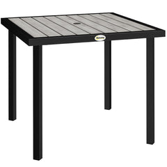 Outsunny Square Garden Dining Table with 5.4cm Parasol Hole, Slatted Top, Metal Frame, 86 x 86 x 71 cm, Light Grey