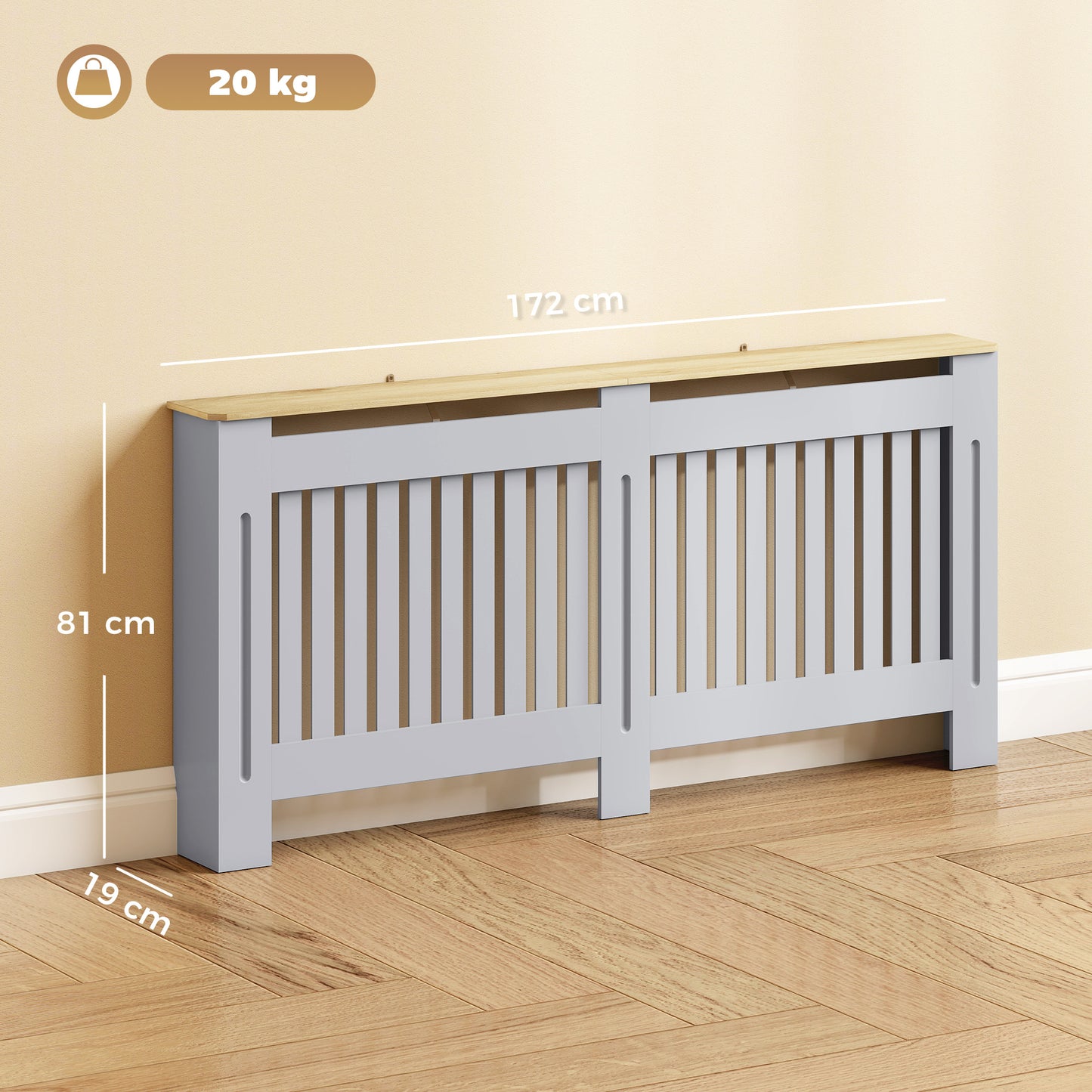 HOMCOM Slatted Radiator Cover, Painted Cabinet with Line Grill Design, 172L Ã 19W Ã 81H cm, Grey