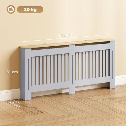 HOMCOM Slatted Radiator Cover, Painted Cabinet with Line Grill Design, 172L Ã 19W Ã 81H cm, Grey