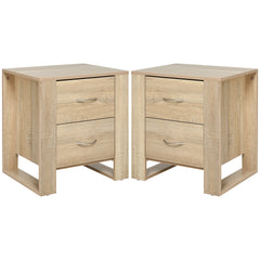 HOMCOM Bedside Table with 2 Drawers, Nightstand with Handles and Elevated Base, Side Table for Bedroom, Living Room, Set of 2, Brown