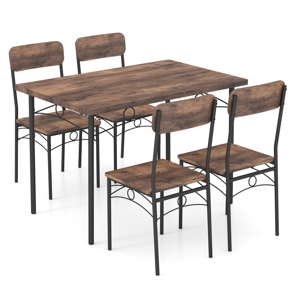 5-Piece Dining Table Set Industrial Metal Frame with Rectangular Table-Coffee