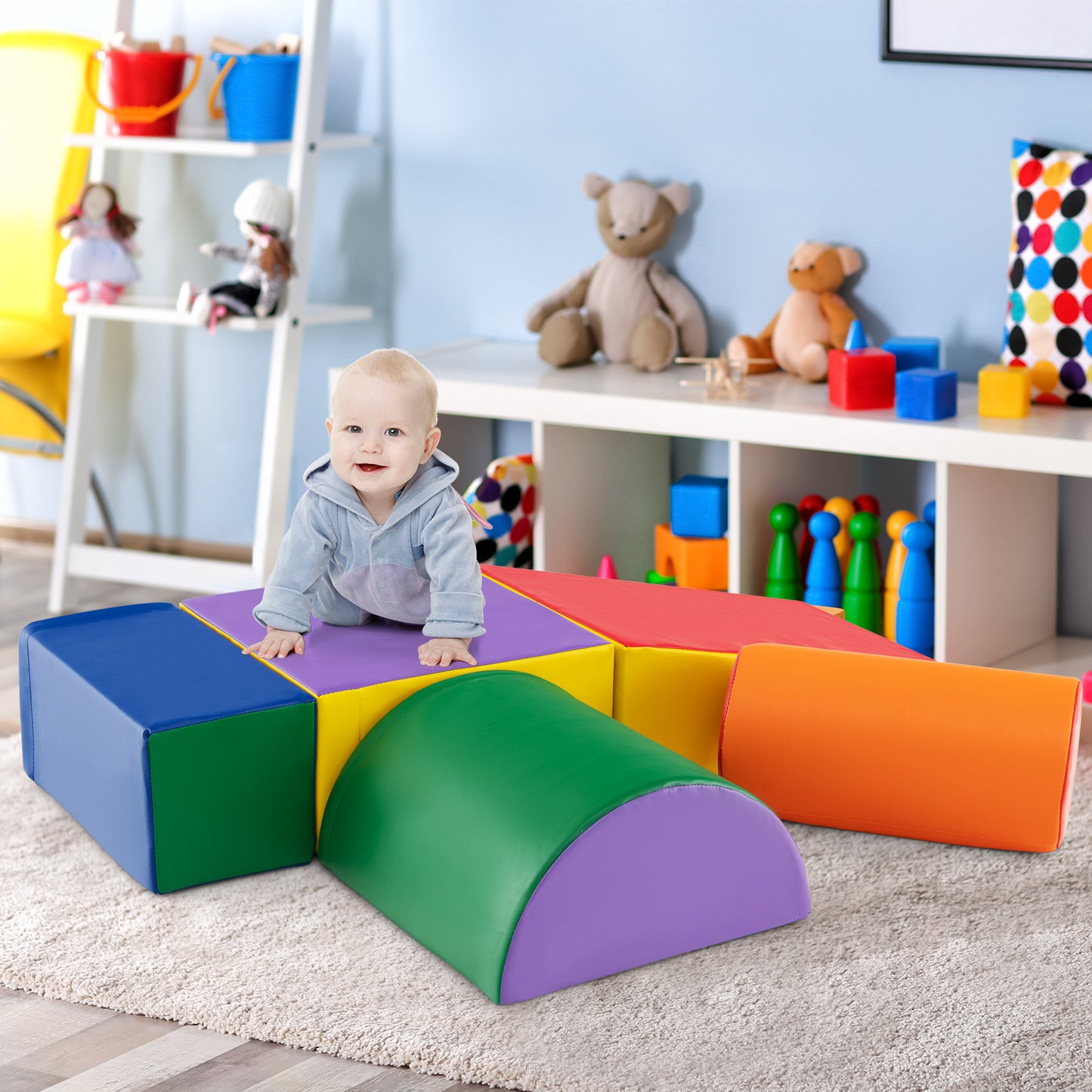 5-Piece Soft Waterproof Kids Climb and Crawl Activity Playset-Multicolor
