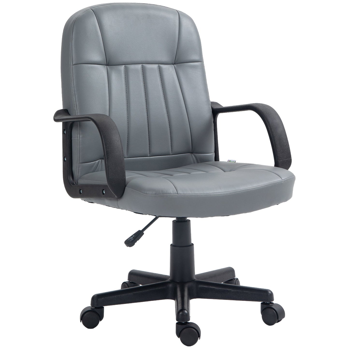 HOMCOM Office Chair, PU Leather Computer Desk Chair with Adjustable Height, Swivel Wheels for Home Office Work Study, Grey