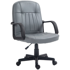 HOMCOM Desk Chair, PU Leather Computer Office Chair with Adjustable Height, Swivel Wheels for Home Work Study, Grey