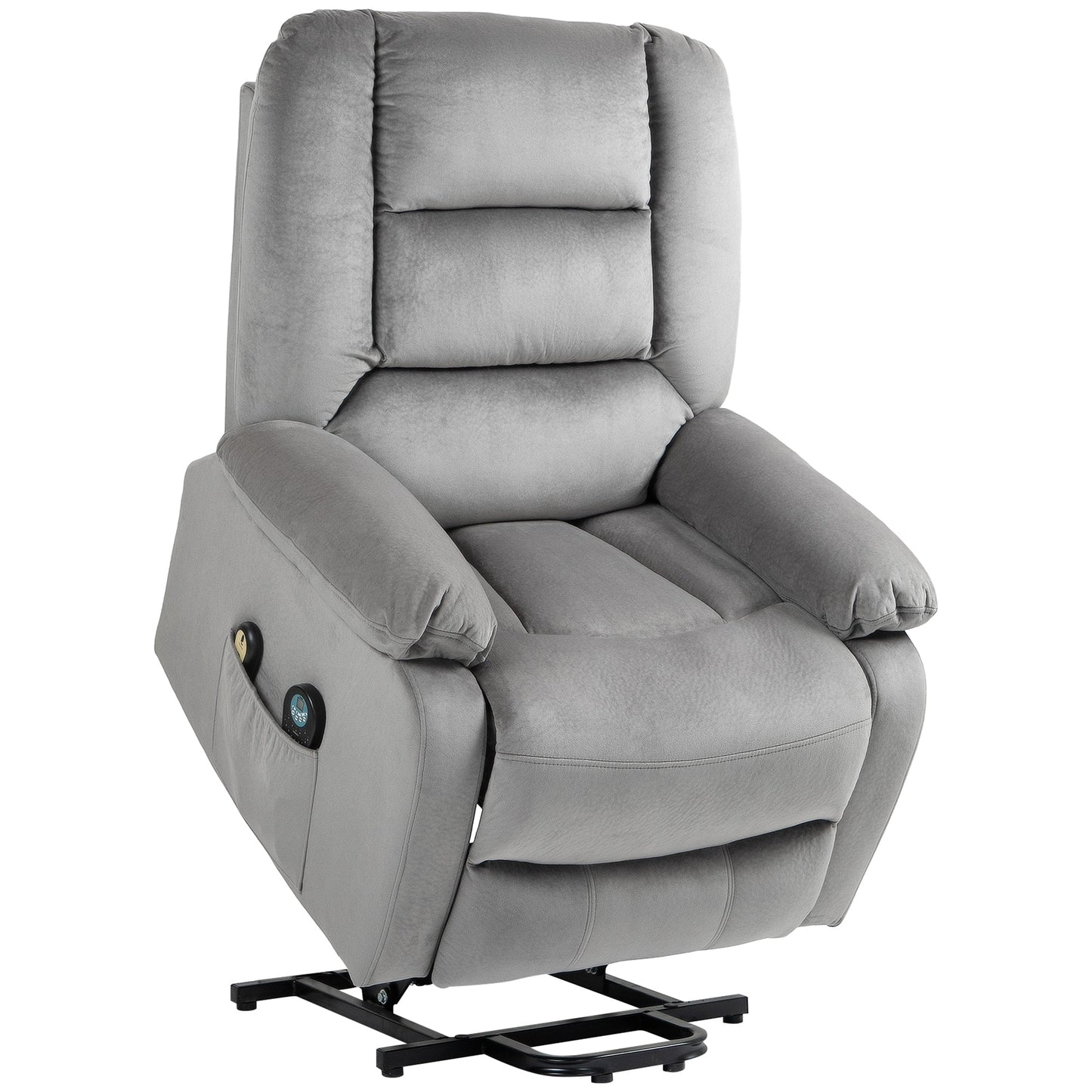 HOMCOM Velvet-Feel Electric Lift-and-Recline Massage Armchair, with Remote - Grey