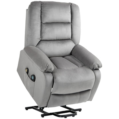 HOMCOM Velvet-Feel Electric Lift-and-Recline Massage Armchair, with Remote - Grey