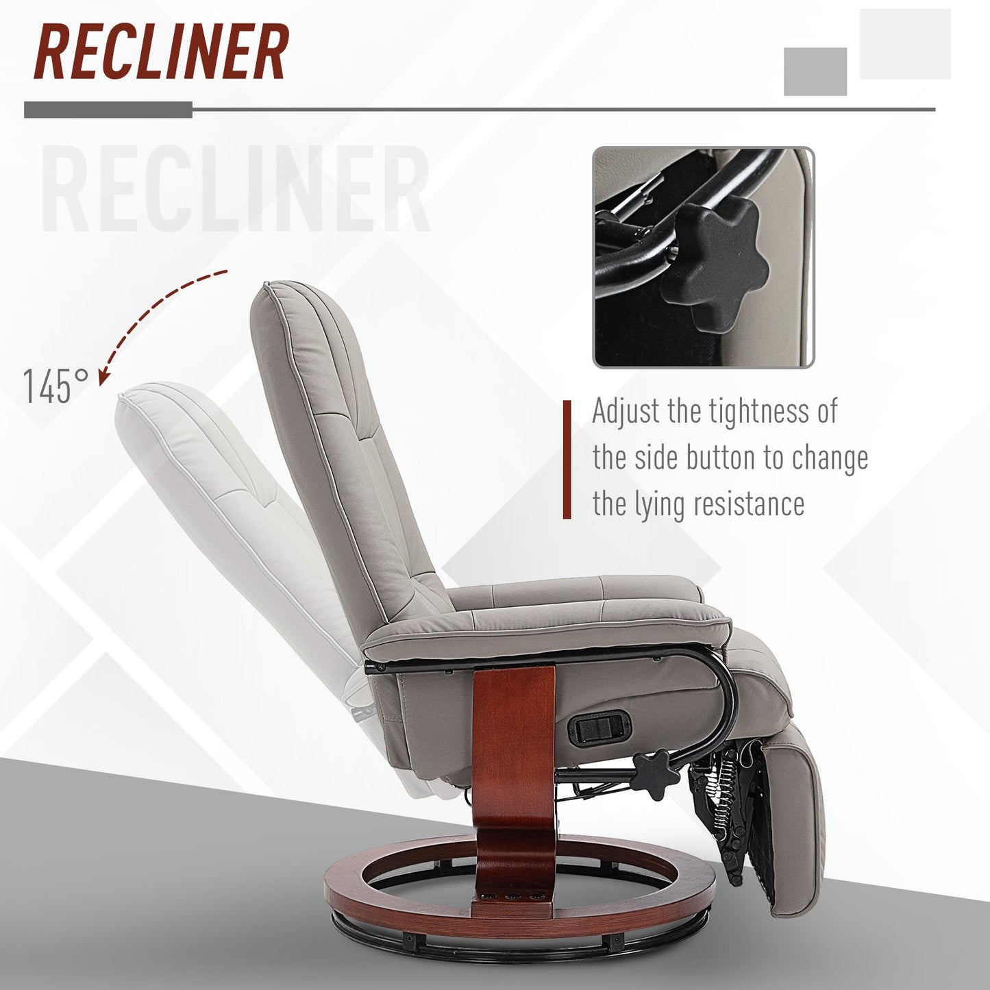 HOMCOM Reclining Swivel Chair, with Footrest - Grey